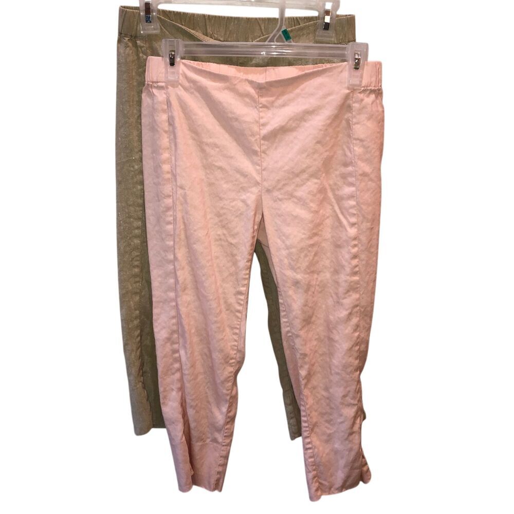 Lot of 2 J Jill Womens XS Petite Pink Tan Linen Blend Ankle Crop Pants Trousers